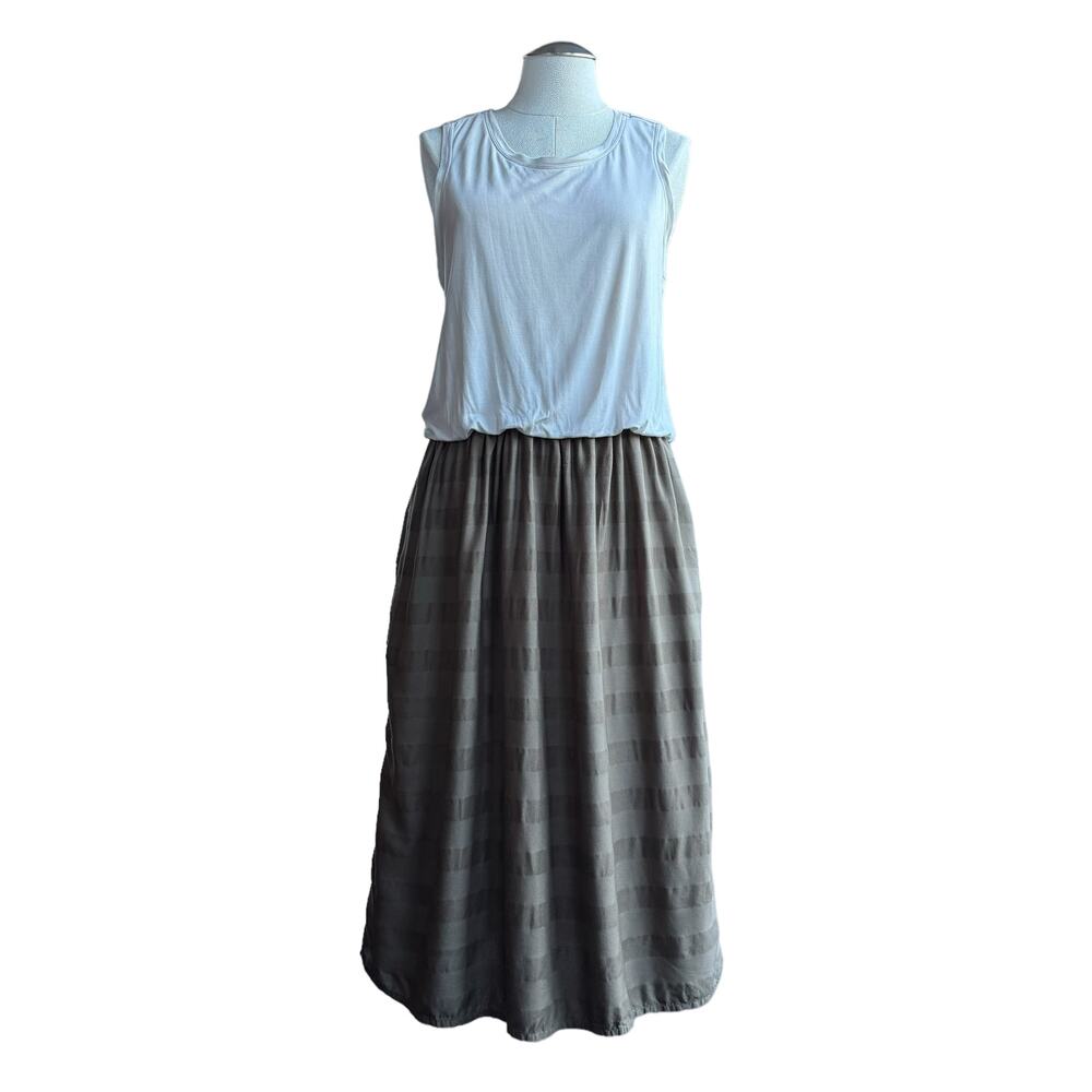 Women's PrAna Perry Knit Tank Top Gathered Waist Texture Stripe Skirt Dress M‎
